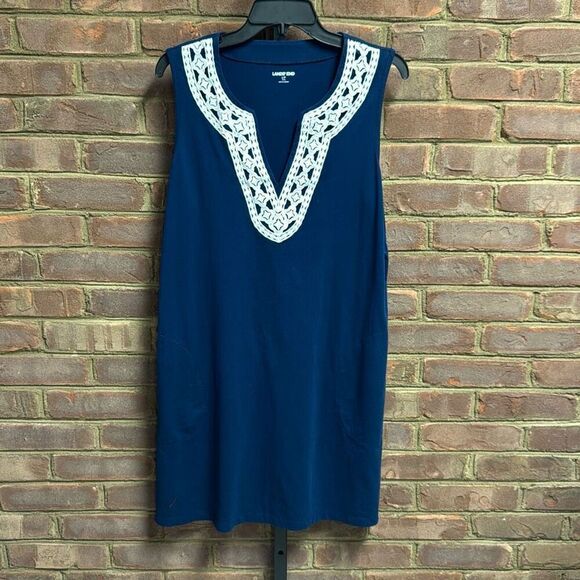 Lands End Women’s Navy Sleeveless Dress Size Large Petite - Picture 2 of 5